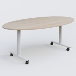 TABLES ABATTANTES - Plateaux 25 mm - Table ovale abattante gamme Design 200-110 cm. Plateau Acacia et pietement Blanc.