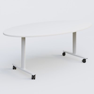[Pas de famille] - [Pas de sous famille] - Table ovale abattante gamme Design 200-110 cm. Plateau Blanc et pietement Blanc.