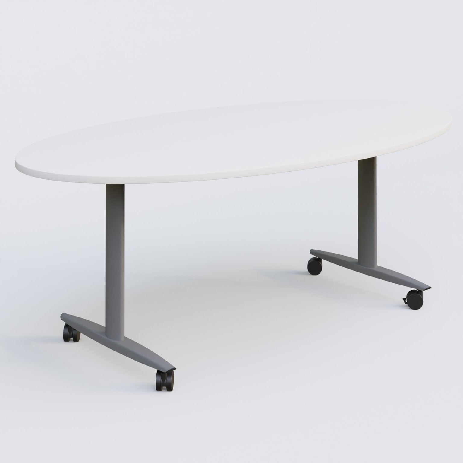 Table ovale abattante gamme Design 200-110 cm. Plateau Blanc et pietement Aluminium.