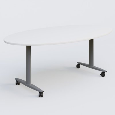 [Pas de famille] - [Pas de sous famille] - Table ovale abattante gamme Design 200-110 cm. Plateau Blanc et pietement Aluminium.