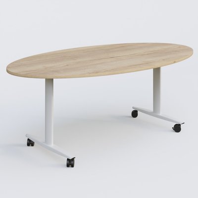[Pas de famille] - [Pas de sous famille] - Table ovale abattante gamme Design 200-110 cm. Plateau Chêne naturel et pietement Blanc.