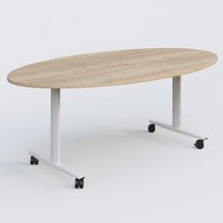 [Pas de famille] - [Pas de sous famille] - Table ovale abattante gamme Design 200-110 cm. Plateau Chêne naturel et pietement Blanc.