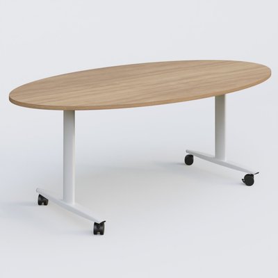 [Pas de famille] - [Pas de sous famille] - Table ovale abattante gamme Design 200-110 cm. Plateau Noyer et pietement Blanc.