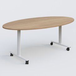 [Pas de famille] - [Pas de sous famille] - Table ovale abattante gamme Design 200-110 cm. Plateau Noyer et pietement Blanc.