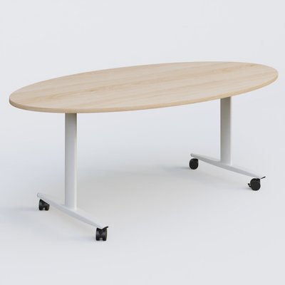 [Pas de famille] - [Pas de sous famille] - Table ovale abattante gamme Design 200-110 cm. Plateau Hêtre et pietement Blanc.