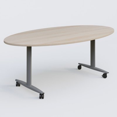 [Pas de famille] - [Pas de sous famille] - Table ovale abattante gamme Design 200-110 cm. Plateau Acacia et pietement Aluminium.