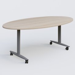 [Pas de famille] - [Pas de sous famille] - Table ovale abattante gamme Design 200-110 cm. Plateau Acacia et pietement Aluminium.