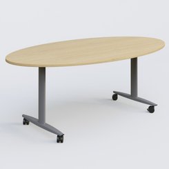 [Pas de famille] - [Pas de sous famille] - Table ovale abattante gamme Design 200-110 cm. Plateau Chêne clair et pietement Aluminium.