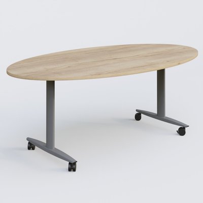 [Pas de famille] - [Pas de sous famille] - Table ovale abattante gamme Design 200-110 cm. Plateau Chêne naturel et pietement Aluminium.