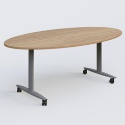 [Pas de famille] - [Pas de sous famille] - Table ovale abattante gamme Design 200-110 cm. Plateau Noyer et pietement Aluminium.