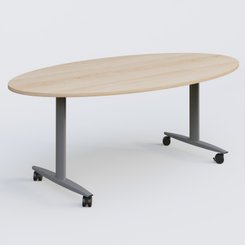 [Pas de famille] - [Pas de sous famille] - Table ovale abattante gamme Design 200-110 cm. Plateau Hêtre et pietement Aluminium.