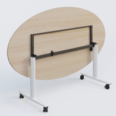 TABLES ABATTANTES - Plateaux 25 mm - Table ovale abattante gamme Design 200-110 cm. Plateau Acacia et pietement Blanc.