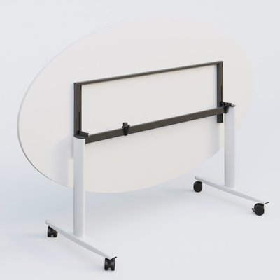 [Pas de famille] - [Pas de sous famille] - Table ovale abattante gamme Design 200-110 cm. Plateau Blanc et pietement Blanc.