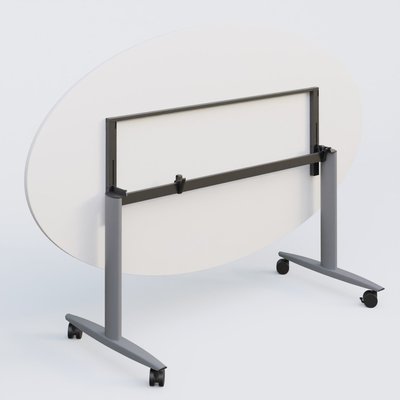 [Pas de famille] - [Pas de sous famille] - Table ovale abattante gamme Design 200-110 cm. Plateau Blanc et pietement Aluminium.