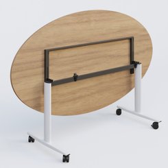 [Pas de famille] - [Pas de sous famille] - Table ovale abattante gamme Design 200-110 cm. Plateau Noyer et pietement Blanc.