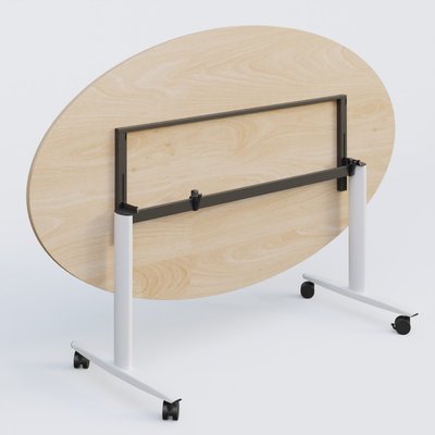 [Pas de famille] - [Pas de sous famille] - Table ovale abattante gamme Design 200-110 cm. Plateau Hêtre et pietement Blanc.