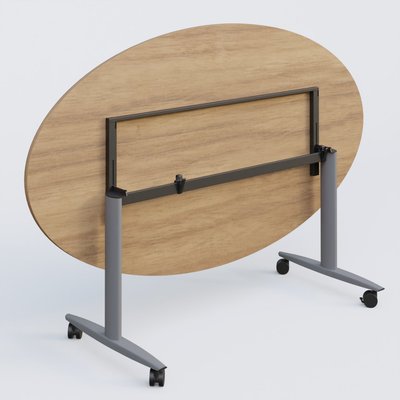 [Pas de famille] - [Pas de sous famille] - Table ovale abattante gamme Design 200-110 cm. Plateau Noyer et pietement Aluminium.