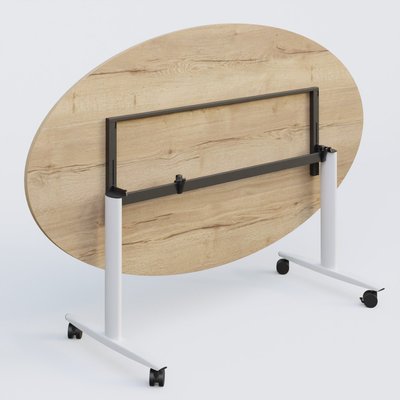 [Pas de famille] - [Pas de sous famille] - Table ovale abattante gamme Design 200-110 cm. Plateau Chêne naturel et pietement Blanc.