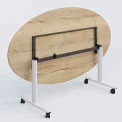 [Pas de famille] - [Pas de sous famille] - Table ovale abattante gamme Design 200-110 cm. Plateau Chêne naturel et pietement Blanc.