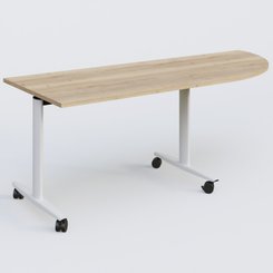 [Pas de famille] - [Pas de sous famille] - Module d'angle 90° pour table abattante gamme Design 200-80 cm à droite. Plateau Chêne naturel et pietement Blanc.