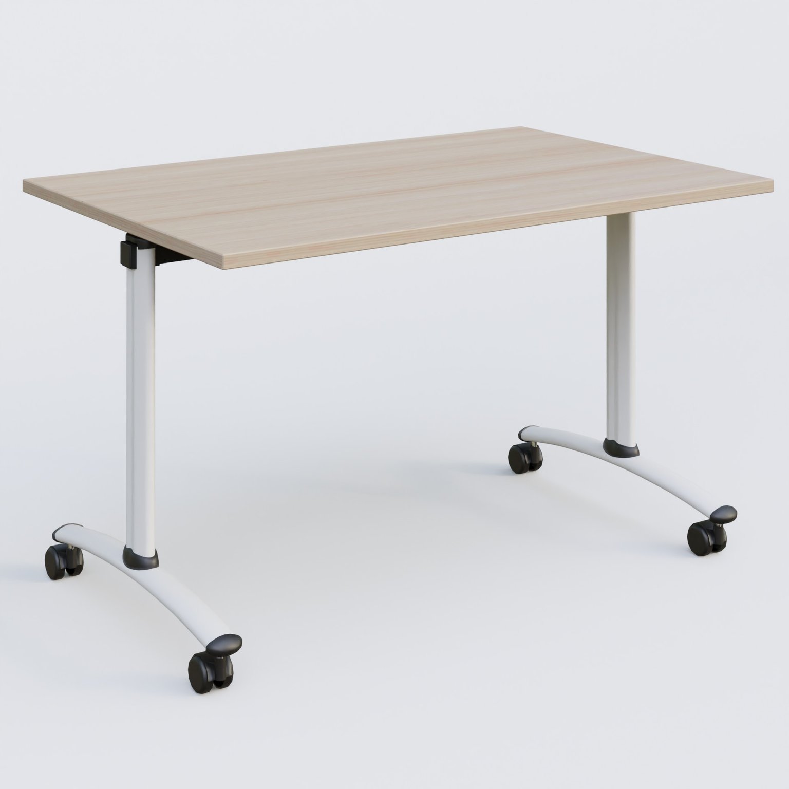 Table abattante gamme Arca 120-80 cm. Plateau Acacia et pietement Blanc.
