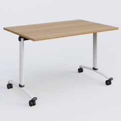 [Pas de famille] - [Pas de sous famille] - Table abattante gamme Arca 120-80 cm. Plateau Noyer et pietement Blanc.