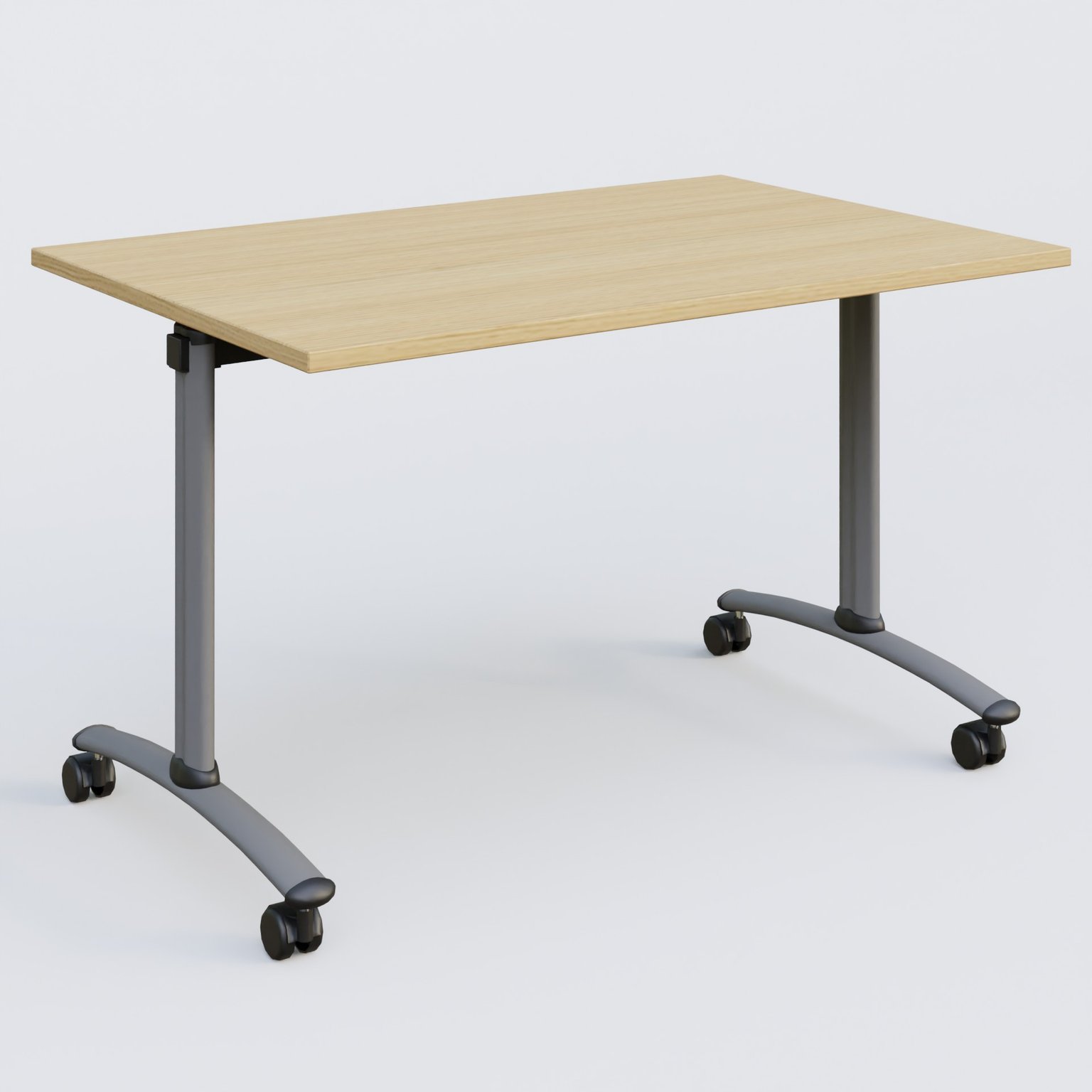 Table abattante gamme Arca 120-80 cm. Plateau Chêne clair et pietement Aluminium.