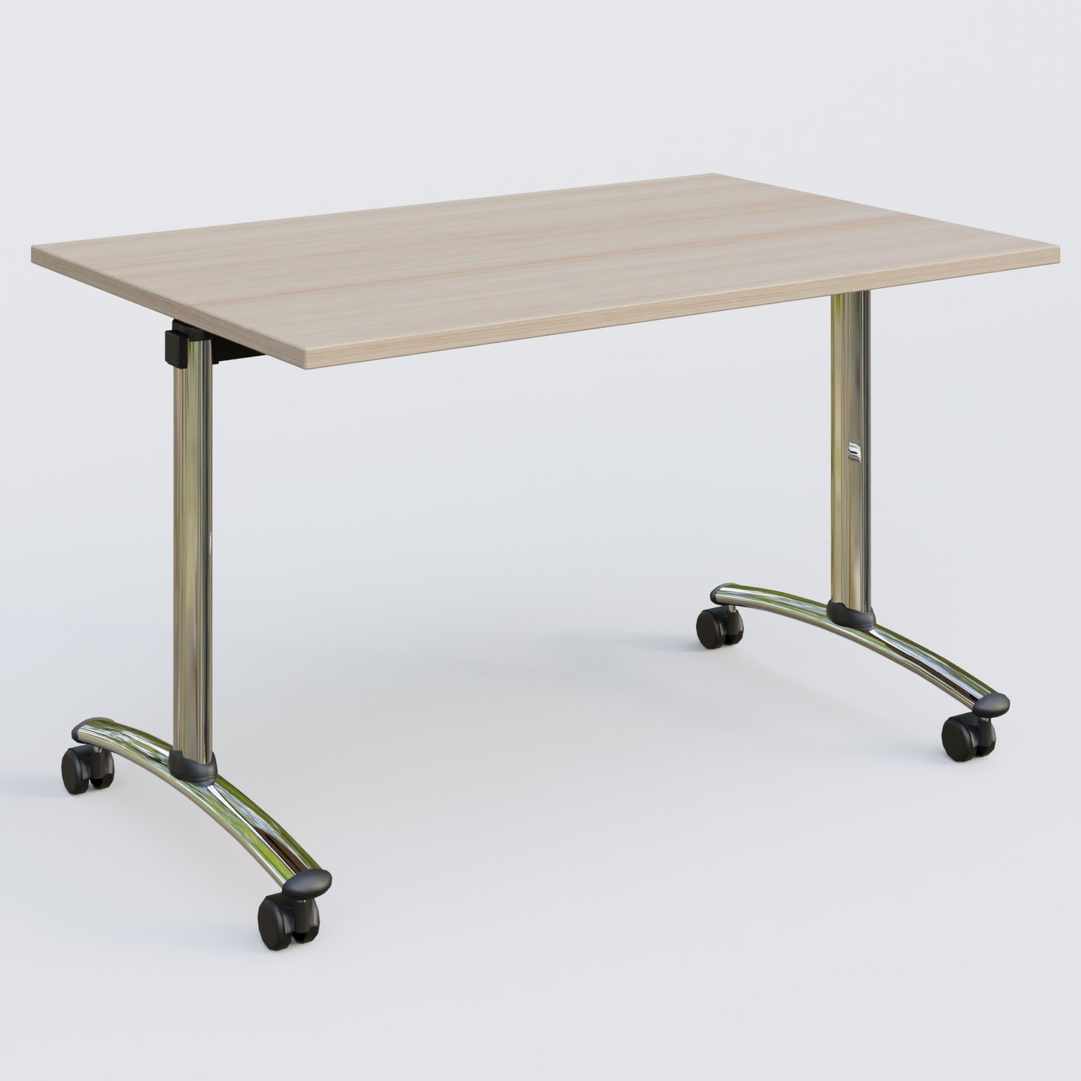 Table abattante gamme Arca 120-80 cm. Plateau Acacia et pietement Chrome.