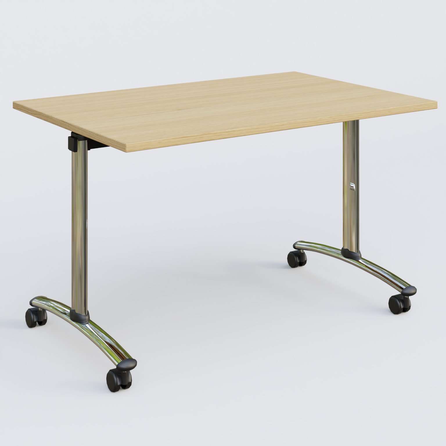 Table abattante gamme Arca 120-80 cm. Plateau Chêne clair et pietement Chrome.