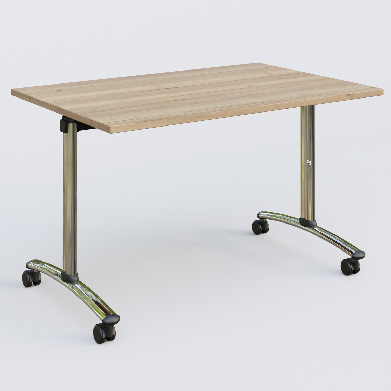Table abattante gamme Arca 120-80 cm. Plateau Chêne naturel et pietement Chrome.