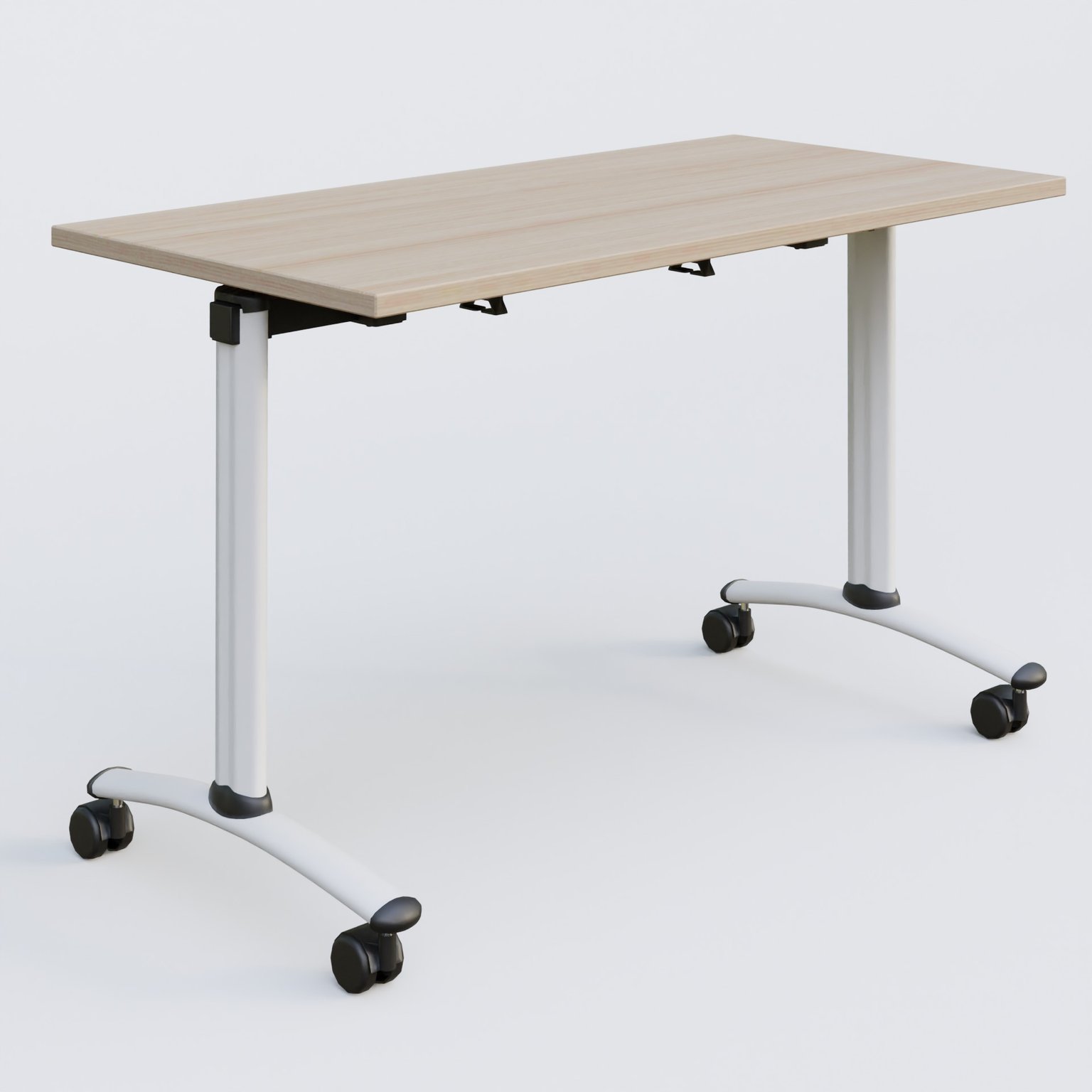 Table abattante gamme Arca 120-60 cm. Plateau Acacia et pietement Blanc.