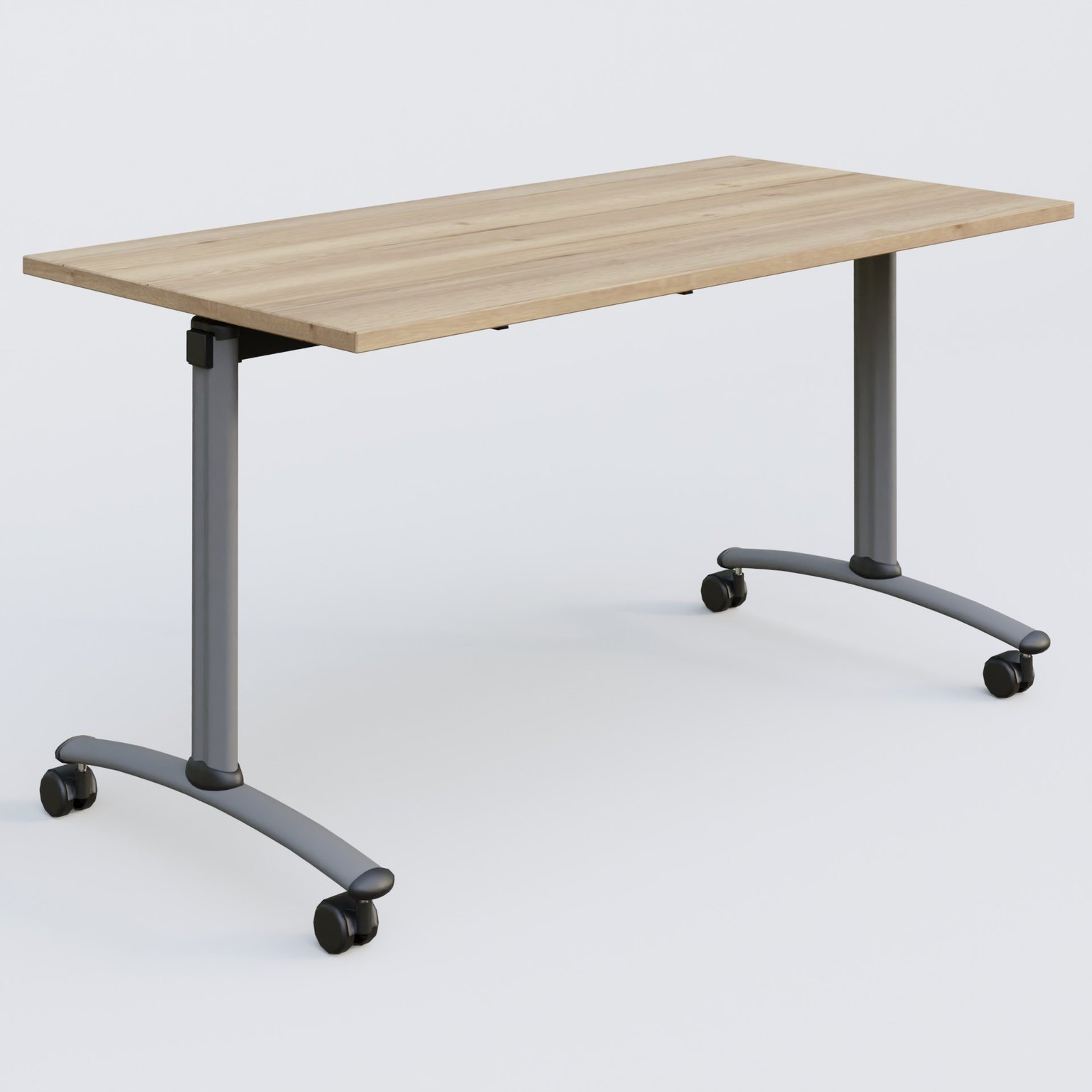 Table abattante gamme Arca 140-70 cm. Plateau Chêne naturel et pietement Aluminium.