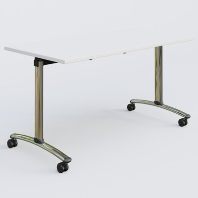 [Pas de famille] - [Pas de sous famille] - Table abattante gamme Arca 140-70 cm. Plateau Blanc et pietement Chrome.