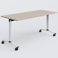 [Pas de famille] - [Pas de sous famille] - Table abattante gamme Arca 160-70 cm. Plateau Acacia et pietement Blanc.