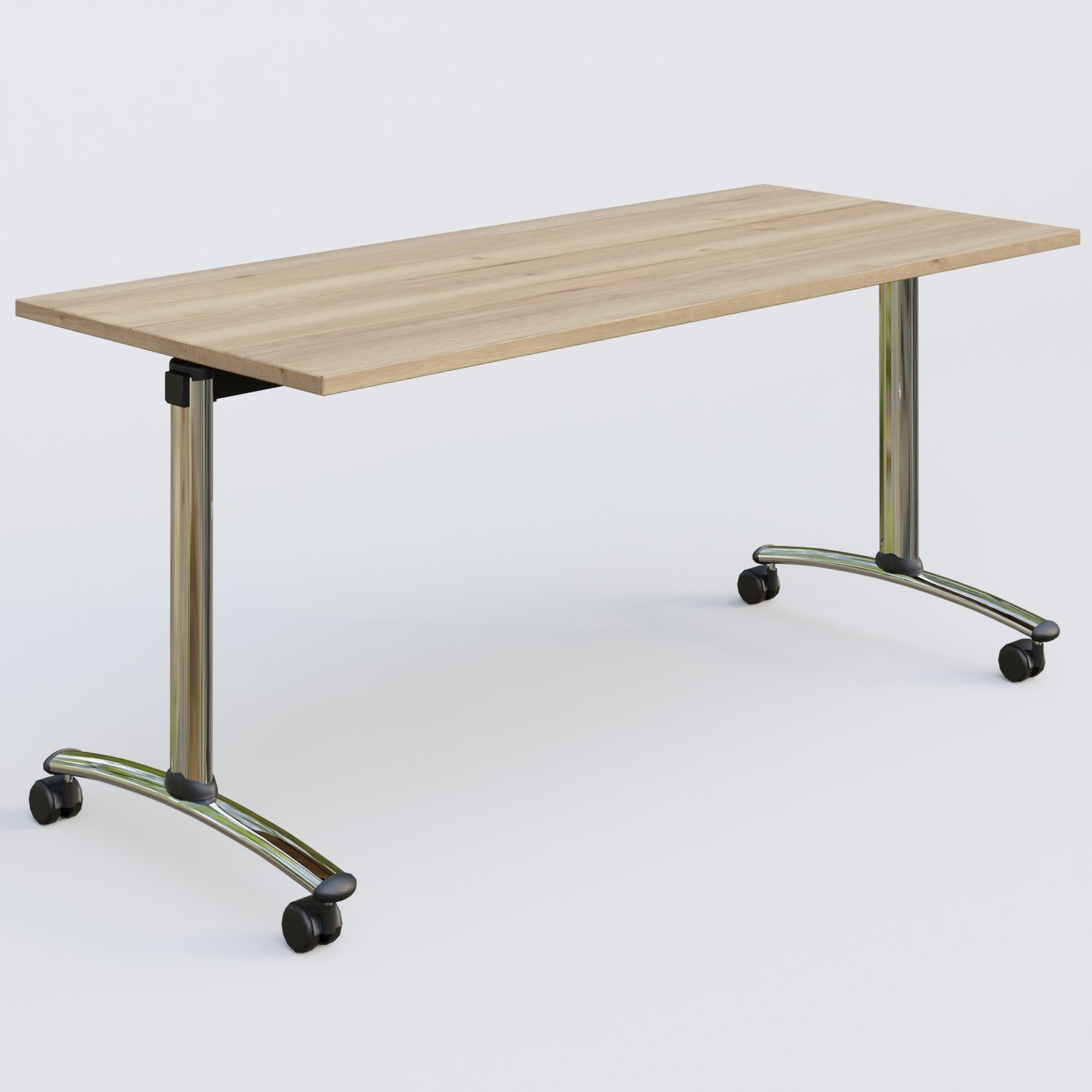 Table abattante gamme Arca 160-70 cm. Plateau Chêne naturel et pietement Chrome.