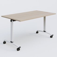 [Pas de famille] - [Pas de sous famille] - Table abattante gamme Arca 140-80 cm. Plateau Acacia et pietement Blanc.