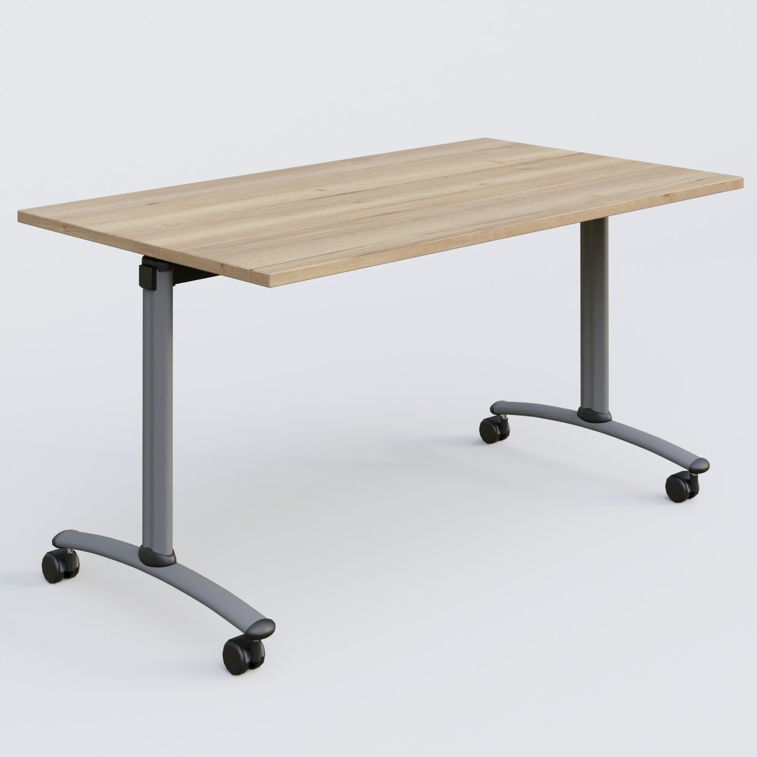 Table abattante gamme Arca 140-80 cm. Plateau Chêne naturel et pietement Aluminium.