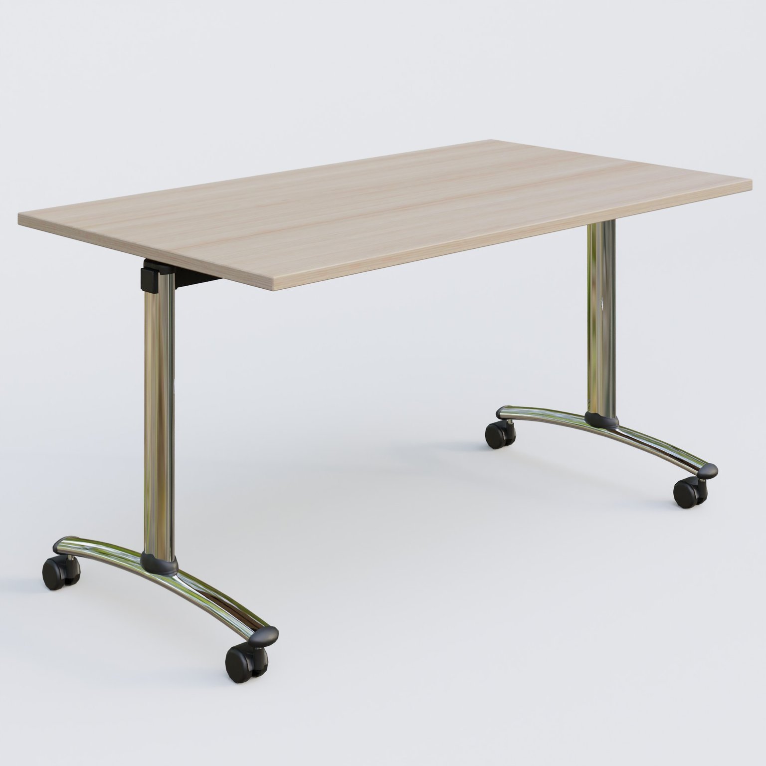 Table abattante gamme Arca 140-80 cm. Plateau Acacia et pietement Chrome.