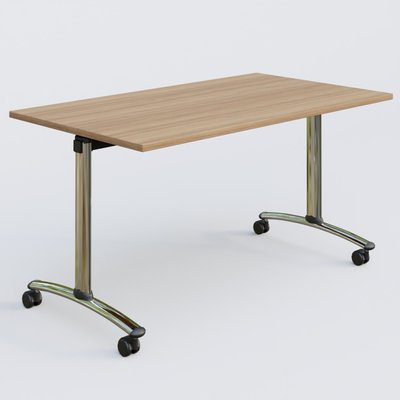[Pas de famille] - [Pas de sous famille] - Table abattante gamme Arca 140-80 cm. Plateau Noyer et pietement Chrome.