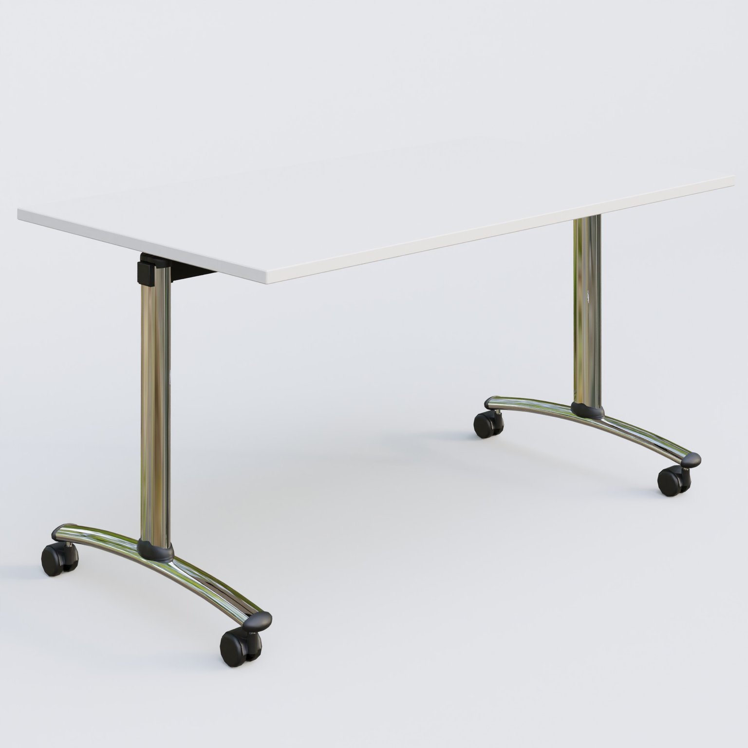 Table abattante gamme Arca 140-80 cm. Plateau Blanc et pietement Chrome.