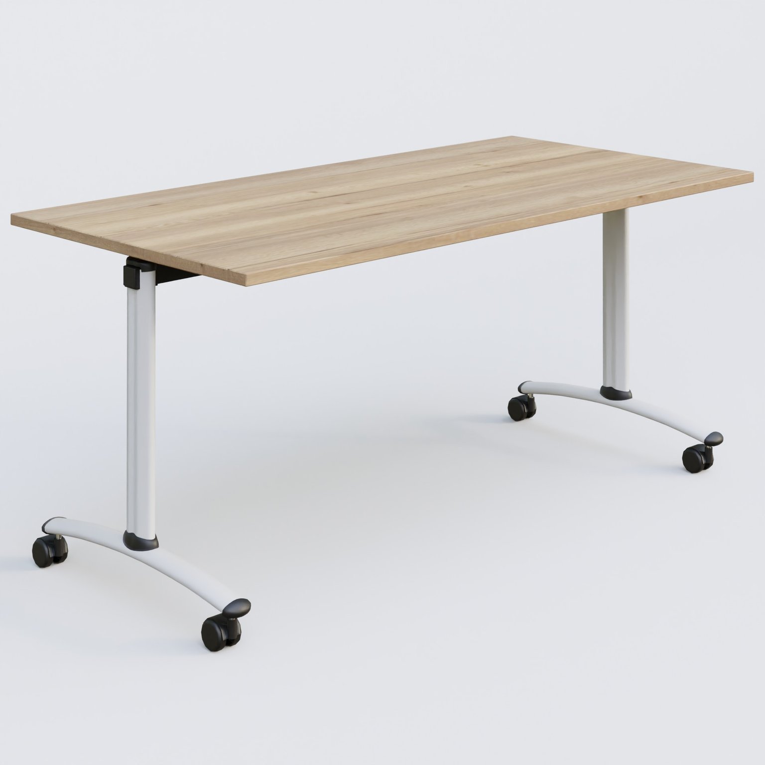 Table abattante gamme Arca 160-80 cm. Plateau Chêne naturel et pietement Blanc.