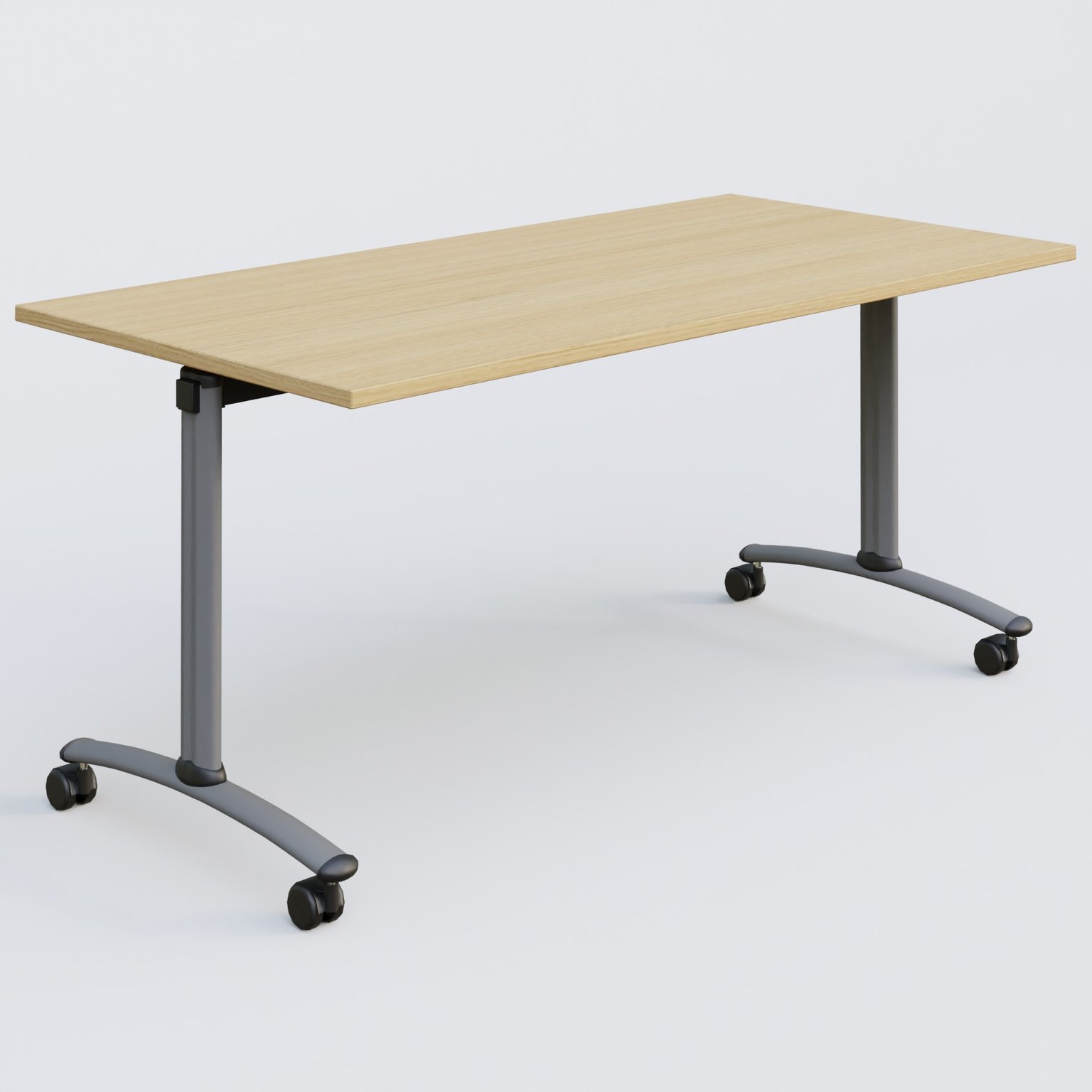 Table abattante gamme Arca 160-80 cm. Plateau Chêne clair et pietement Aluminium.