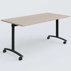 [Pas de famille] - [Pas de sous famille] - Table abattante gamme Arca 160-80 cm. Plateau Acacia et pietement Noir.