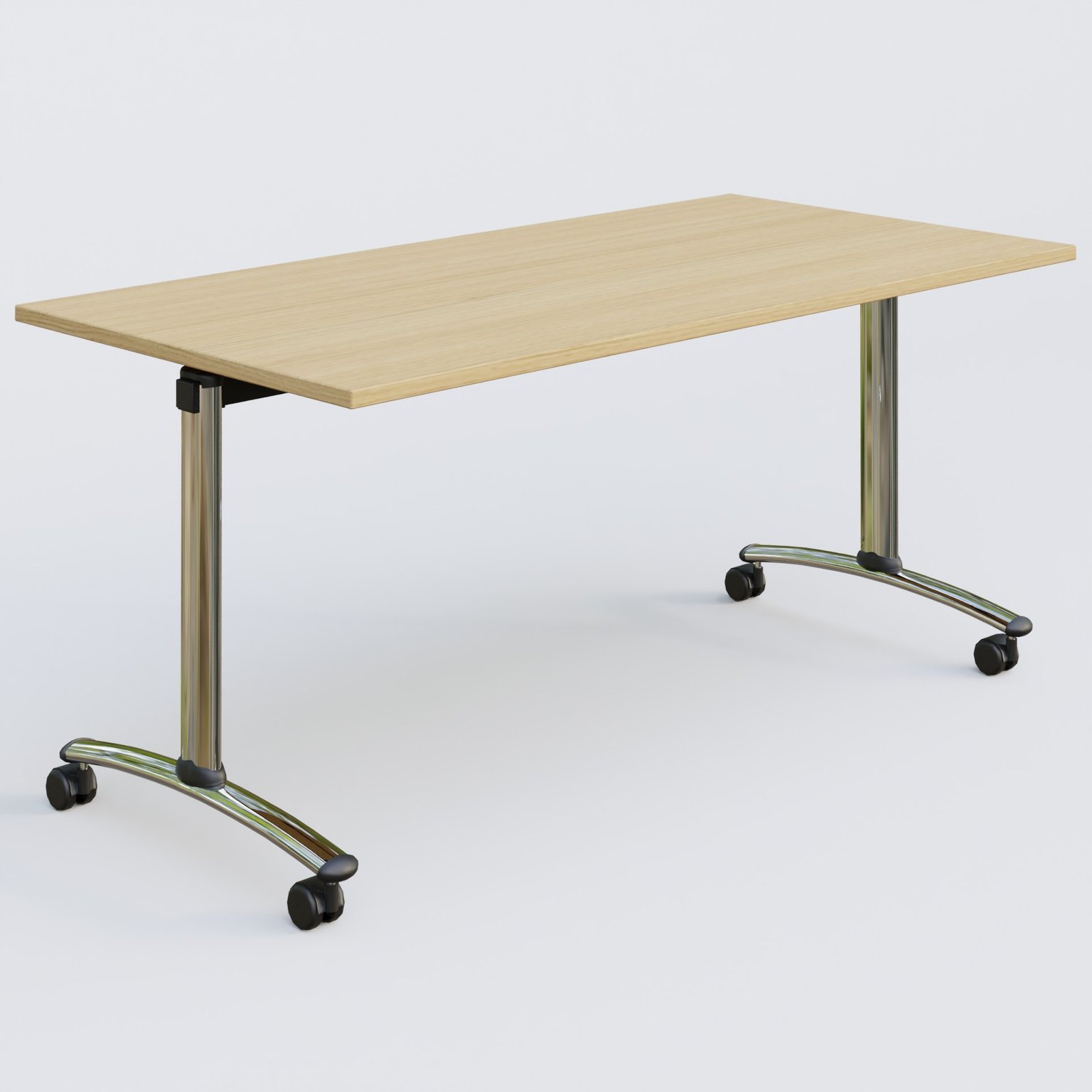 Table abattante gamme Arca 160-80 cm. Plateau Chêne clair et pietement Chrome.