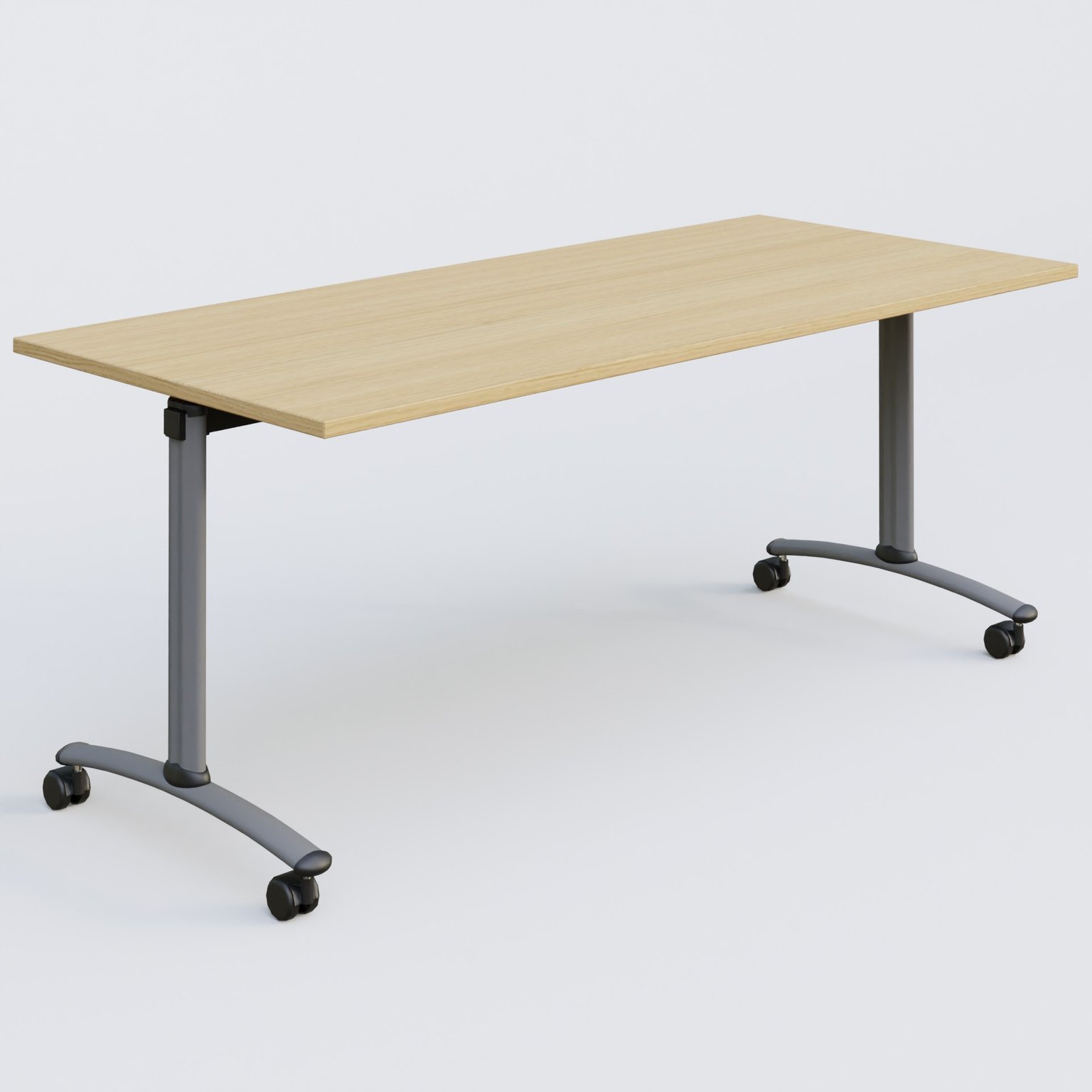 Table abattante gamme Arca 180-80 cm. Plateau Chêne clair et pietement Aluminium.