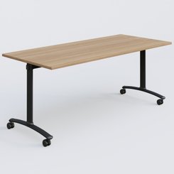 [Pas de famille] - [Pas de sous famille] - Table abattante gamme Arca 180-80 cm. Plateau Noyer et pietement Noir.