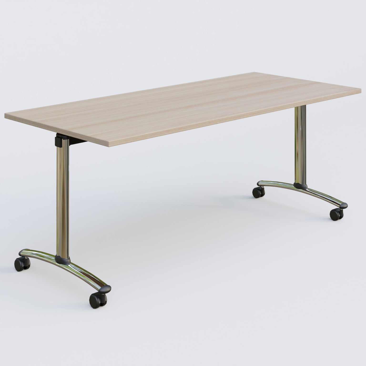 Table abattante gamme Arca 180-80 cm. Plateau Acacia et pietement Chrome.