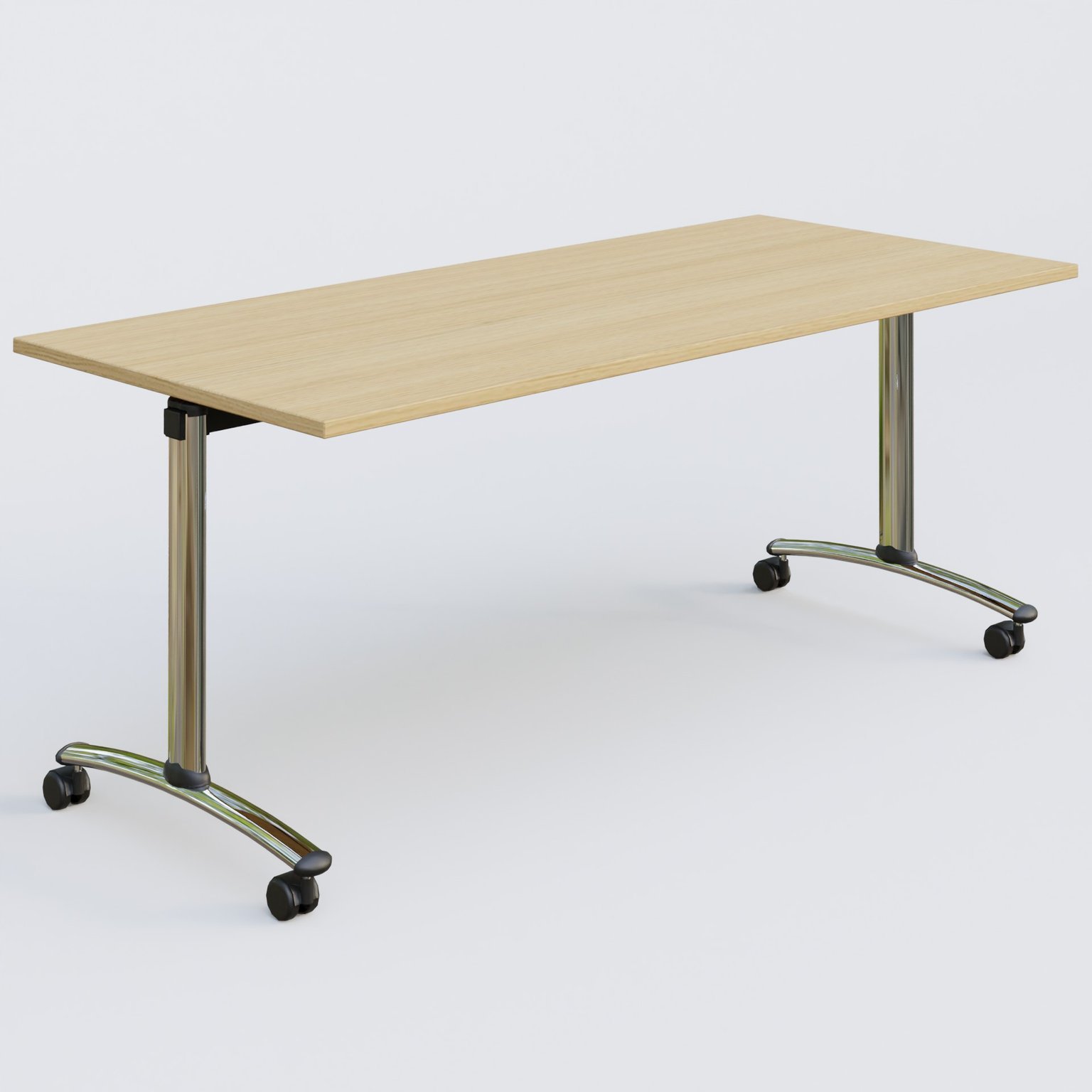 Table abattante gamme Arca 180-80 cm. Plateau Chêne clair et pietement Chrome.