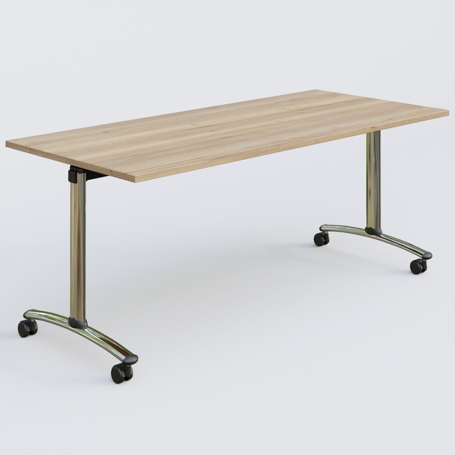 Table abattante gamme Arca 180-80 cm. Plateau Chêne naturel et pietement Chrome.