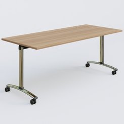 [Pas de famille] - [Pas de sous famille] - Table abattante gamme Arca 180-80 cm. Plateau Noyer et pietement Chrome.